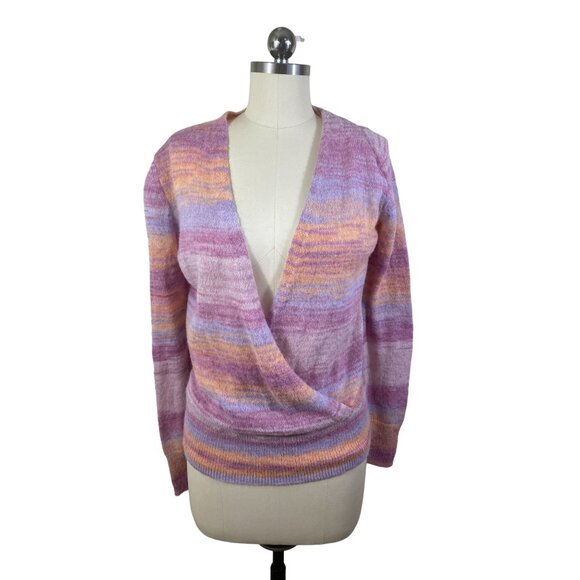 Lucky Brand Sweater XS Pink Striped Wool Blend Long Sleeve Wrap Boho - Picture 1 of 11
